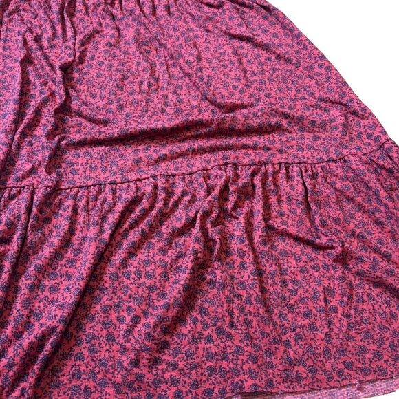 ZARA Red Black Dainty Floral 1/4 Sleeves Tiered Maxi Dress Womens Size Small S - Picture 3 of 6